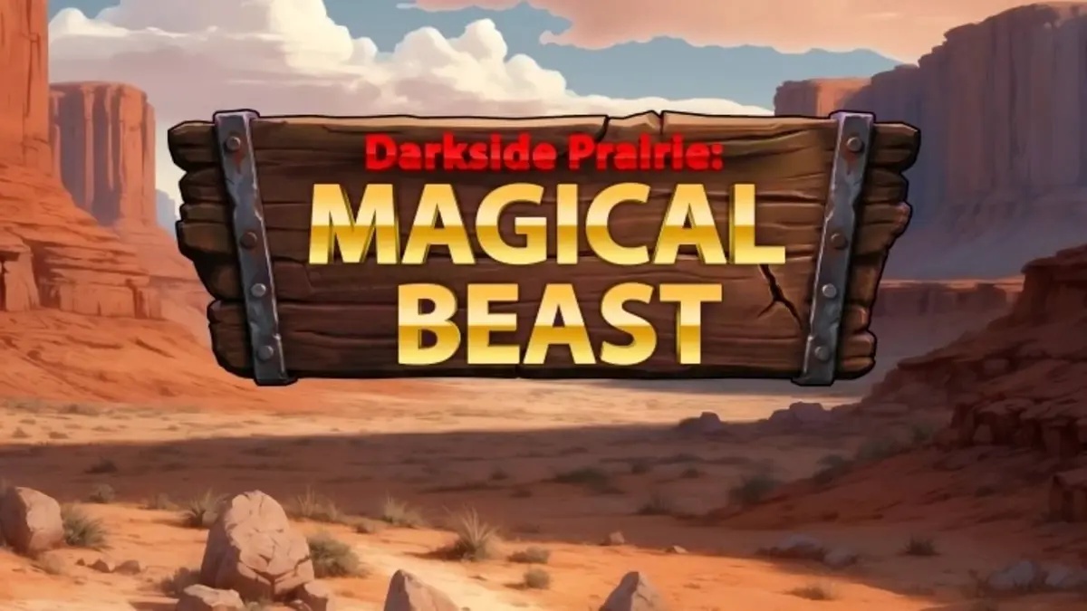 Isang cinematic na tanawin ng North American prairie sa ilalim ng madilim na langit na nagtatampok ng mga bison sa slot na Darkside Prairie.